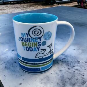 Starbucks Mug My Journey Begins Today 2008 Vespa White Blue 14 oz Coffee Cup